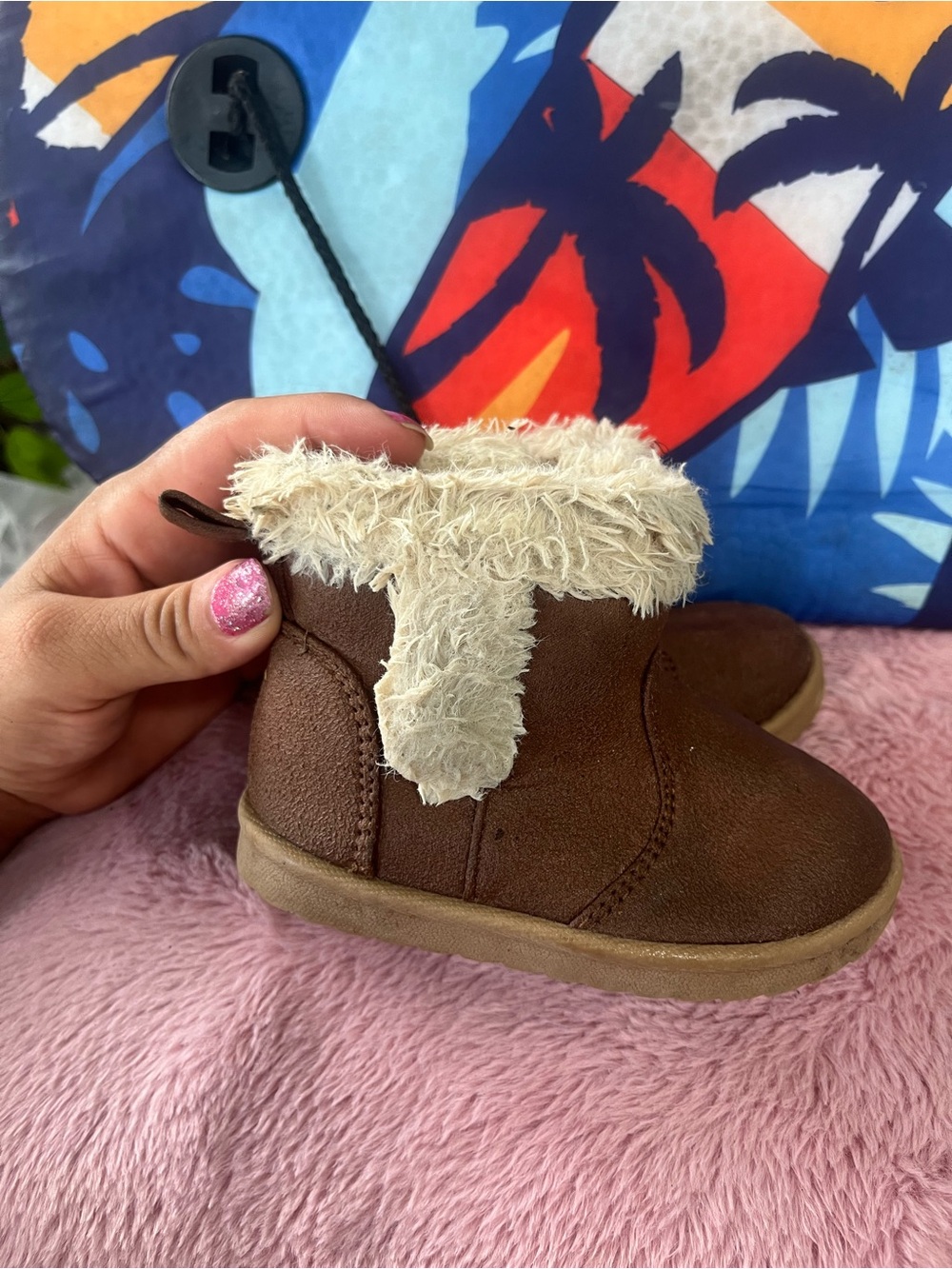 wonder nation Brown Faux-Fur Trim Toddler Boots
